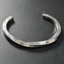 1pc Minimalist Luxury 18K Gold Plated Silver Infinity Loop Engraved Open Bangle Bracelet, Unisex Daily Wear, Couples Jewelry - Silver - View 2