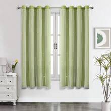 1pc Hollow Star Curtain, Polyester Lace Double-Layer Curtain, Darkening Curtain For Living Room & Bedroom, Cute Style - 淡綠 - 查看 29