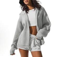 Alo Yoga Domain Rib Knit Full Zip Sweater - Premium Ribbed Knit Cardigan | Viral 2026 Women's Luxury Lounge Wear | Slim Fit Full-Zip Mock Neck Sweater | Comfortable Soft Daily Streetwear | Authentic Designer Knitwear Apparel - 淺灰色 - 查看 4