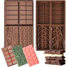 1个巧克力棒模具，不粘硅胶巧克力模具，硅胶深模具，4种不同图案，适用于填充零食糖果棒模具 - 彩色 - 查看 1
