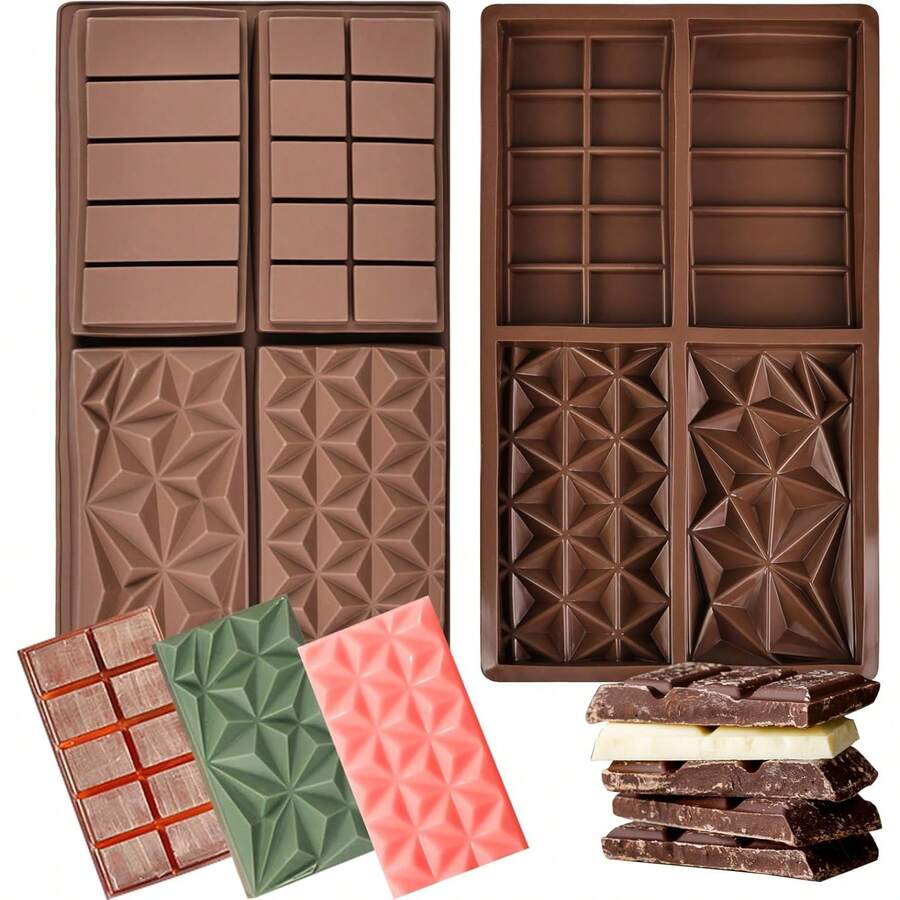 1个巧克力棒模具，不粘硅胶巧克力模具，硅胶深模具，4种不同图案，适用于填充零食糖果棒模具 - 彩色 - 查看 1