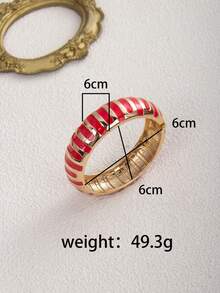 1 Piece European And American Fashion Ins Geometric Exaggerated Red Dripping Paint Open Elastic Bracelet, Versatile, Suitable For Daily Wear, Parties, And Vacations - Red - View 2