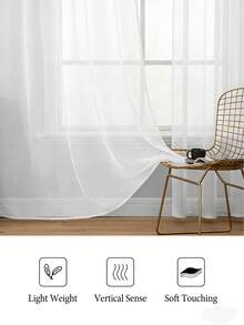 1pc 7ft/8ft/10ft Solid Color Sheer Curtain, Modern Minimalist Polyester Transparent Curtain, Suitable For Bedroom, Living Room, Balcony Window Decor, No Drilling Required For Installation, Room Divider Screen, Home Decor, Curtain Panel, Shower Curtain, Decorative Hanging, Also Suitable For Wedding Party Decor, Backdrop Decor, DIY Decor For Birthday And Various Festivals - White - View 6