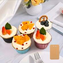 50pcs Round Paper Cupcake Liners, Heat-Resistant Paper Baking Cups With Lids, Paper Baking & Catering Containers Suitable For Christmas, Halloween, Thanksgiving Party Cakes - Multicolor - View 5