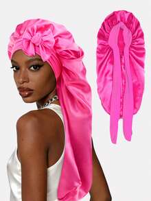 1pc Women's Stretchy Ribbon Long Tube Satin Sleep Cap, Hair Care Cap, Long Hair Head Cover, Suitable For Daily Use - Multicolor - View 30