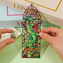 Fantasy Stained Glass Dragon Acrylic Bookmark Set - Gothic Window Design With Charm Pendant, Perfect Gift For Bookworms & Fantasy Fans - SQ1901 - View 5