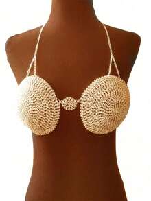 Sujetador de bikini sexy; Body brillante; Vestido de noche - Plateado - Ver 10