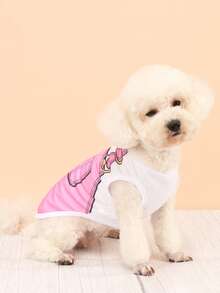 1 pieza Camiseta de tirantes de poliéster ligera con patrón de dibujos animados para mascotas, adecuada para caniche y oso de peluche en verano - Multicolor - Ver 5