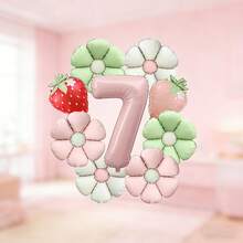 A Strawberry And Flower Birthday Balloon Set Contains Pink Number Foil Balloons, Daisy Foil Balloons And Strawberry-Shaped Foil Balloons. Suitable As Birthday Gifts For Sons And Daughters, As Well As Photo Backdrop Props - View 10