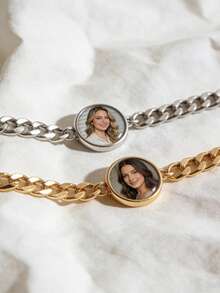 1 Stück personalisiertes Paar-Foto-Armband, Edelstahlkette mit lasergravierten Augen-Foto, gravierter Foto-Schmuck als Geschenk geeignet für Freund, Jahrestags-/Valentinstags-Geschenk, silbernes modisches, minimalistisches Lässig-Design, geeignet für Jahrestag, Geburtstag, Alltag, Party, Muttertag, Valentinstag, Abschluss, Hochzeit, ideales Geschenk für sie, ihn, Freund, Freundin, Vater, Mutter, Familie, Freunde - Farbiges UV-Rundetikett – mehrfarbig - Übersicht 5