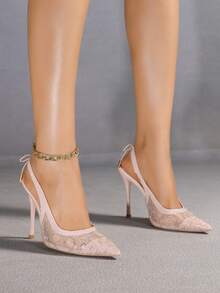 Tocuri înalte cu vârf ascuțit, elegante, minimaliste, roz deschis, din dantelă, elegante, sexy, pentru petrecere, versatile, cu goluri - Baby Pink - Vizualizare 4