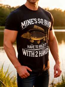 1 pieza, Camiseta Divertida de Pesca de Carpas para Hombre con Estampado de Pato, Negra, Casual, de Manga Corta y Cuello Redondo, Regalo para Pescadores - Ideal para Diversión al Aire Libre en Verano - Negro - Ver 2