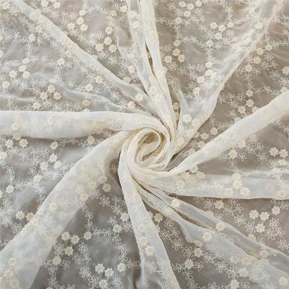 1 Pc Light White Small Flower Embroidered Net Fabric, Semi-Transparent Lace Fabric, And Soft And Ethereal Thin Fabric, Suitable For DIY Sewing Of Wedding Veil, Skirt Hem, And Background Fabric.