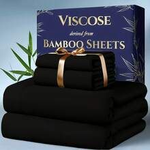 Sheet&Joy 4pcs Bamboo Cooling Bedding - Extra Deep Pocket Breathable And Cooling - Suitable For Hot Sleepers And Sweats, Pillowcases, Flat Sheet And Fitted Sheet - A Perfect Gift For Family, Queen And King Sizes, Next Day Delivery - màu đen - Xem 7