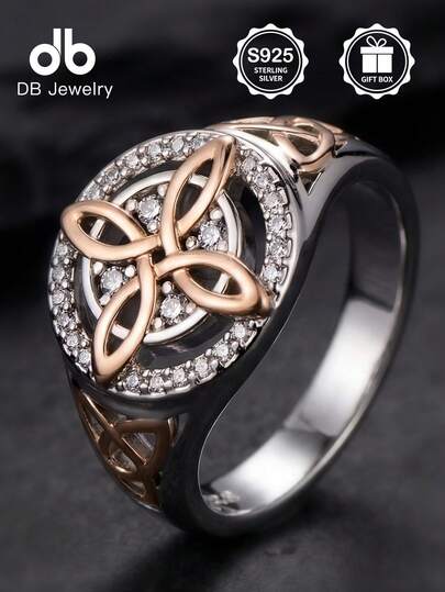 1 pieza Anillo de nudo de bruja de plata esterlina vintage S925 con cubic zirconia brillantes, adecuado para el Día de San Valentín, Día de la Madre, regalo de pareja, uso diario, cumpleaños de amigos, Halloween, boda con tema mágico, joyería de propuesta