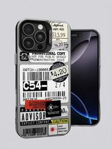 1个适用于苹果13/14 Pro Max/11的透明黑色IMD材质手机壳，带摄像头开孔和个性化标签图案，防水、防震、防摔、防刮花 - 白色 - 查看 5