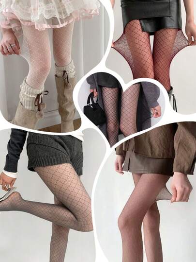 2 Pairs Pack,Women's Geometric Pattern Fishnet Pantyhose, Stretchy Diamond Mesh Tights, Sweet Lolita & Gothic Style Sheer Net Stockings For Skirts, Dresses, Daily Wear And Cosplay, Available In Multi-Colors, One Size Fits Most(45-75kg)