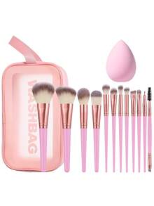 14件套化妆工具套装，包括：12支化妆刷套装+1个化妆海绵+1个多功能拉链防水化妆包 - 彩色 - 查看 1