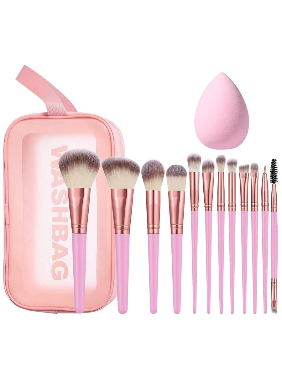 14件套化妆工具套装，包括：12支化妆刷套装+1个化妆海绵+1个多功能拉链防水化妆包 - 彩色 - 查看 1