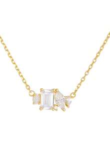 1件不对称锆石镶嵌纯银项链，时尚精致，适合女性日常佩戴。 - 金黃色 - 查看 3