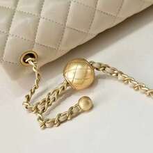 Beige Quilted Leather Crossbody Bag With Gold Chain And Spherical Charm – Women's Flap Wallet, Elegant Everyday Shoulder Bag - 米色 - 查看 5