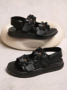 3-12岁女童幼儿沙滩凉鞋，透气防滑软底夏季鞋 - 黑色 - 查看 2
