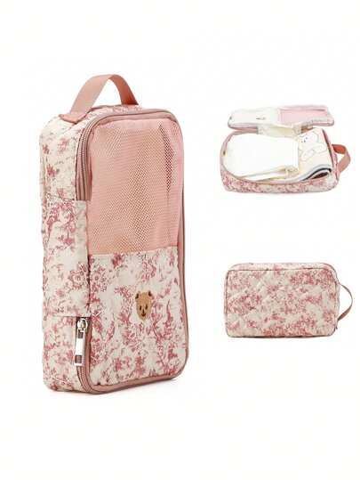 Vintage Printing Diaper Bag Baby Bag For Mom And Dad, Quilted Nappy Bag Changing Bag For New Born Boys And Girls, With Mesh Cloth Storage Bag For Indoor And Outdoor, Mother's Day Gifts