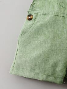 男婴条纹短袖连体衣和背带裤两件套，夏季 - 綠色 - 查看 6