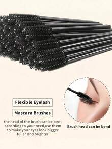 50pcs Disposable Eyelash Brushes, Essential Makeup Tools For Women - Black - View 4