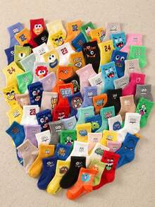 20 Pairs Kids Random Color & Pattern Elastic Mid-Calf Socks, Comfortable Versatile Sports Socks, Suitable For All Seasons, Fits Boys & Girls Ages 1-14. Christmas & Thanksgiving Sock Gift, Assorted Styles. - Multicolor - View 6