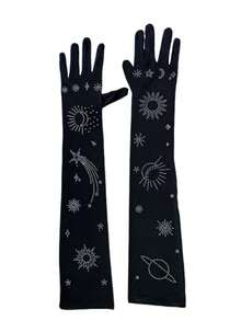 1 đôi găng tay ren đen đính đá gợi cảm, găng tay dài xuyên thấu bằng lưới siêu mỏng đính đá hình xương người màu đen dùng trong cosplay. - Nhiều màu - Xem 8