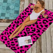 1pc Pink Leopard Print Beach Towel - Extra Large Super Soft Quick Dry Ultra Fine Fiber Towel, Suitable For Beach, Pool, Bathroom - Multipurpose Summer Essential For Friends And Family, Beach Towel, Pool Accessory, Lightweight Fabric - Pink Leopard Print - View 7