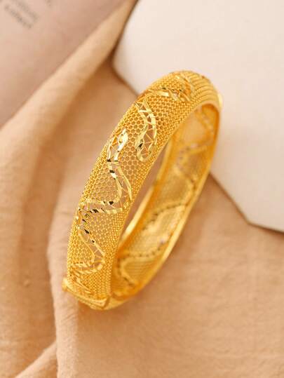 1件24K镀金铜质中东开斋节波浪纹理手镯，复古奢华派对配饰