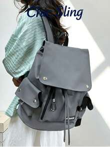SHILAN Drawstring Backpack, Wear-Resistant And Waterproof Backpack, Commuter Bag That Can Hold A Computer/Clothes Multi-Pocket Flip Schoolbag With Side Pocket Design, Dual-Purpose Bag For School/Short Trips/Daily Wear - MultiWarna - View 4