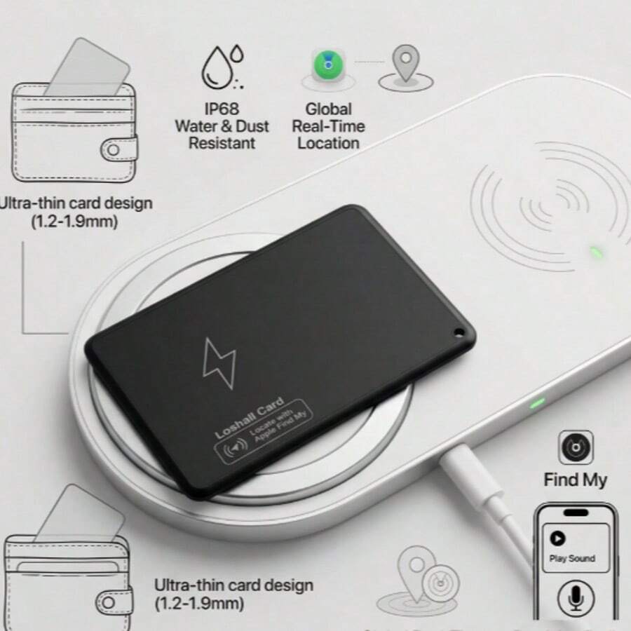 2026 Rechargeable Wireless Smart Ultra-Thin Card Tracker, For Finding My Items (IOS Only), Wallet Anti-Lost Tracker, Item Key Finder, Suitable For Luggage Tag, Passport, Laptop, Bags, GPS Back To School Gift - Black - View 1