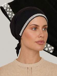 1 pieza Hijab de mujer de unicolor con rhinestones en el interior, diseño de diadema elástica, pañuelo interior, elegante y de moda para uso diario, oración, vestido, playa, vacaciones - Sombrero de tiras con diamantes de imitación de doble hilera - Ver 12
