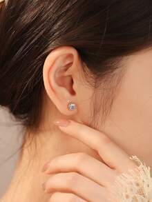 1 Đôi bông tai đính đá Moissanite tròn, quà tặng trang sức cao cấp dành cho nữ, quà tặng trang sức chất lượng cao bằng bạc sterling 925. - Bông tai tròn - Xem 14