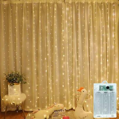 Battery Powered (Batteries Not Included) Curtain Lights, 8 Lighting Modes, Home Bedroom Decor Lights, Curtain Lights, Indoor Decor, Christmas, Fairy Lights, Summer Wedding Party Decor, Birthday Gift, Happy New Year, Valentine''s Day, Holiday Atmosphere Decor