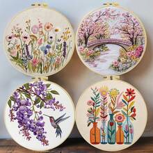 DIY刺繡套件 花園設計多彩花卉圖案 適合初學者,包含布料、說明書、刺繡框、針與線,送給親友的完美禮物,居家或辦公室手工裝飾 20x20cm/7.9x7.9in - 20X20cm - 查看 2