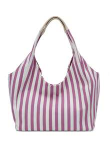 一件装黑白条纹帆布大容量敞口休闲单肩包，适合女性日常通勤。 - 彩色 - 查看 13