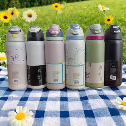 Botella de agua aislada de acero inoxidable de 32 onzas - Botella de agua deportiva a prueba de fugas con tapa de boquilla de doble función, pajita abatible y boca ancha, mantiene las bebidas frías durante 24 horas, adecuada para fitness, viajes y uso diario