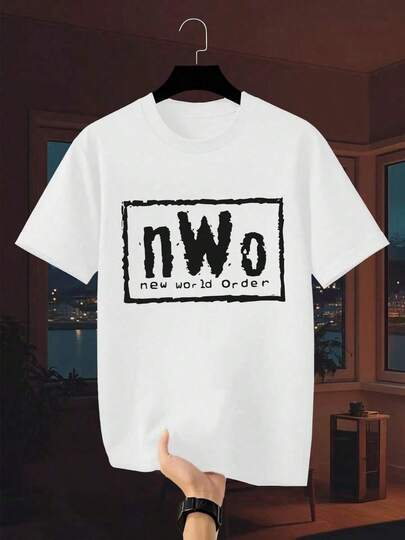 Camisetas Luyi para Hombre New World Order, Camiseta con Estampado de Moda, Camiseta de Manga Corta de Algodón Grueso de 220g para Hombre, Estilo Casual de Verano con Cuello Redondo W61A