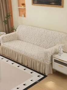 Jacquard Velvet Sofa Cover With Elastic Full Skirt Edge, Simple And Modern Polyester Fiber Suitable For Living Room And Household Use - Beige - View 1