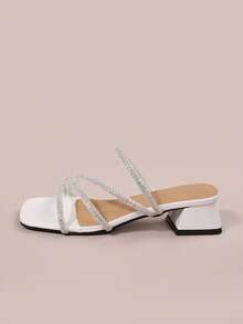 Giày sandal đế dày đính đá kiểu Pháp, thiết kế mùa hè mới với quai mảnh, giúp thon gọn, thời trang, đa năng, thanh lịch. - trắng - Xem 3