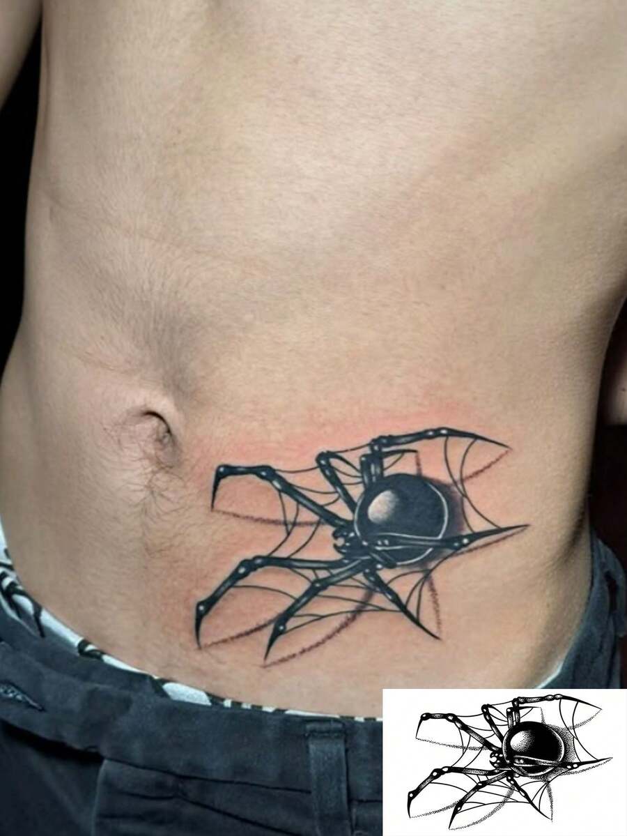 1 hình xăm tạm thời thảo dược, giữ màu 7-14 ngày, kiểu Gothic, hình mạng nhện và lồng chim trừu tượng, hình xăm dán cá nhân chống thấm nước, phù hợp cho mọi người. - đen - Xem 1