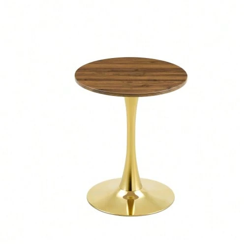 Round Side Table 60cm / Small Dining Table In MDF: Top Made With High Quality Thermoforming Technology, White Grain Appearance, Gold Support Leg – Perfect For European Living Spaces. - Khaki - View 1