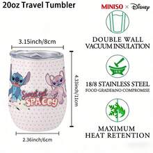 MINISO X Disney Lilo & Stitch & Angel Sweet Yet Spacey Pink Polka Dot Insulated Stainless Steel Eggshell Tumbler With Lid,Double-Walled Vacuum Cup For Coffee,Wine,Drinks - 彩色 - 查看 5