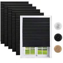 6 Pack Temporary Shades Pleated Paper Blinds For Indoor Windows Cut To Size Adhesive Paper Shades No Tools No Drilling For Office Bedroom Living Room 48" W X 72" H Black - Black - View 7