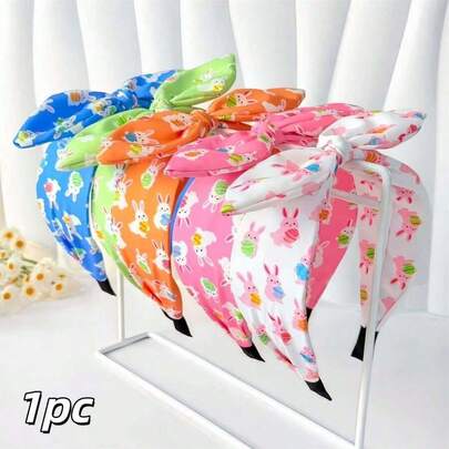 1 pieza Diadema ancha con estampado de conejo y huevo de Pascua, cinta para el cabello de corona alta, adecuada para fiestas festivas, uso casual, estilo bohemio, lindo aro para el cabello, cinta para el cabello