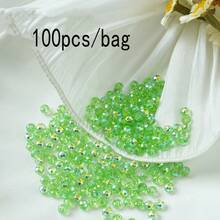 100颗8毫米高品质玻璃水晶珠，扁平圆形散珠，适合DIY手链和项链首饰制作 - 綠色 - 查看 5